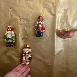 4 Blown glass Toy Soldiers penguin bird Christmas ornaments hand painted heirloo